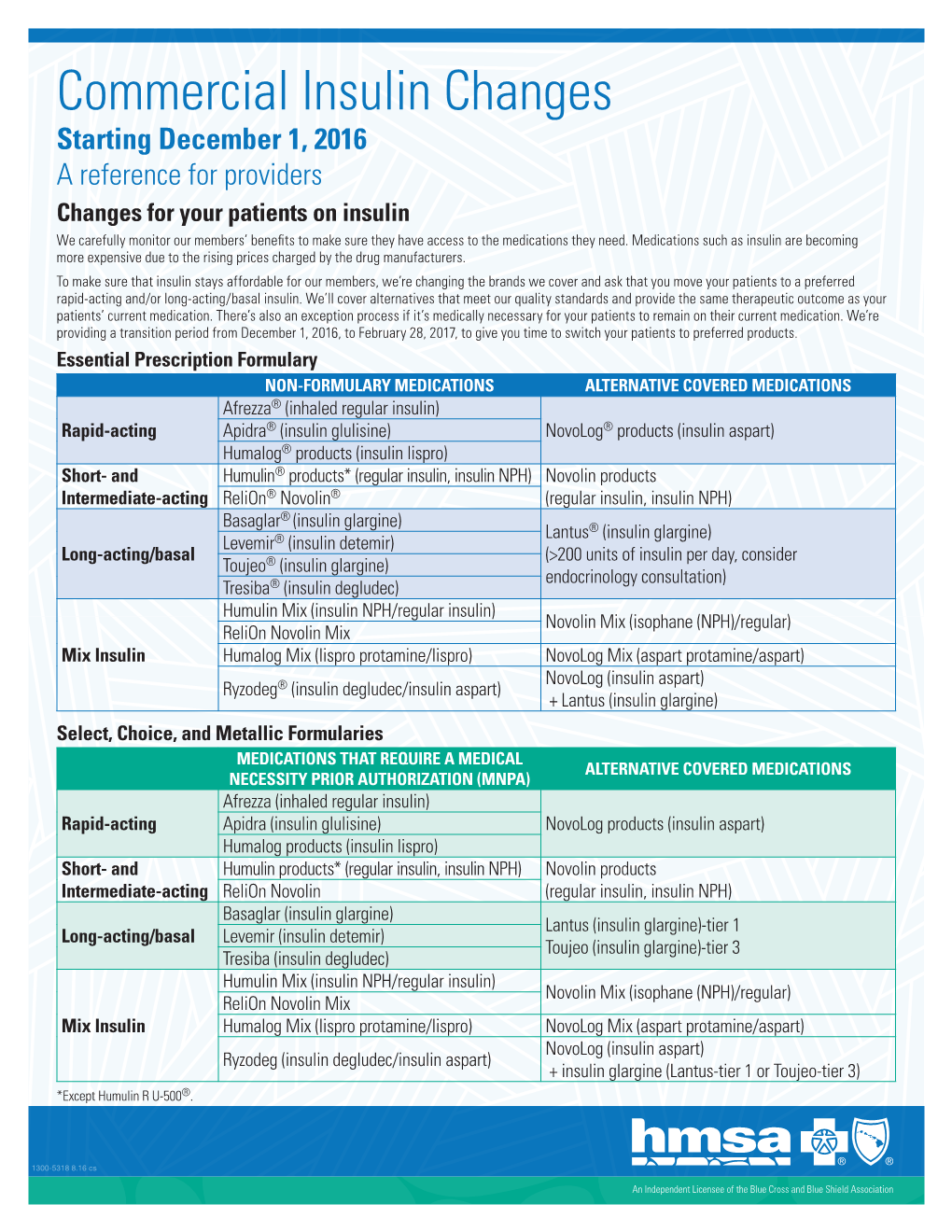 Commercial Insulin Changes Eff 12/1/16