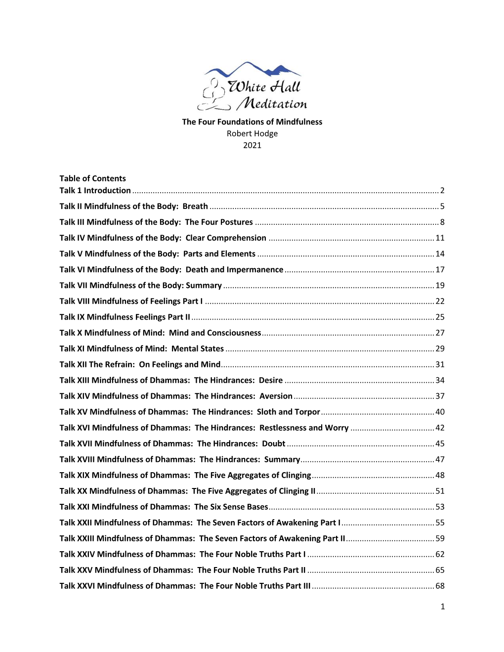 Four Foundations of Mindfulness Robert Hodge 2021