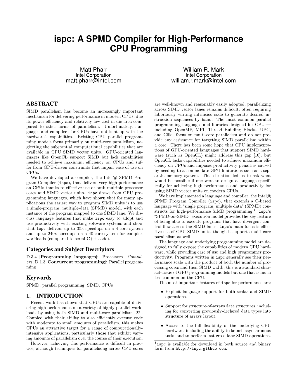 Ispc: a SPMD Compiler for High-Performance CPU Programming