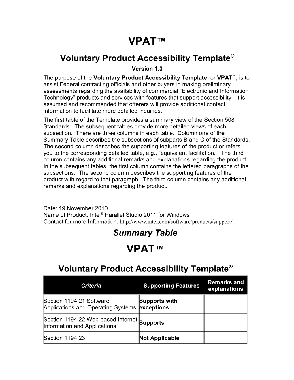 Voluntary Product Accessibility Template