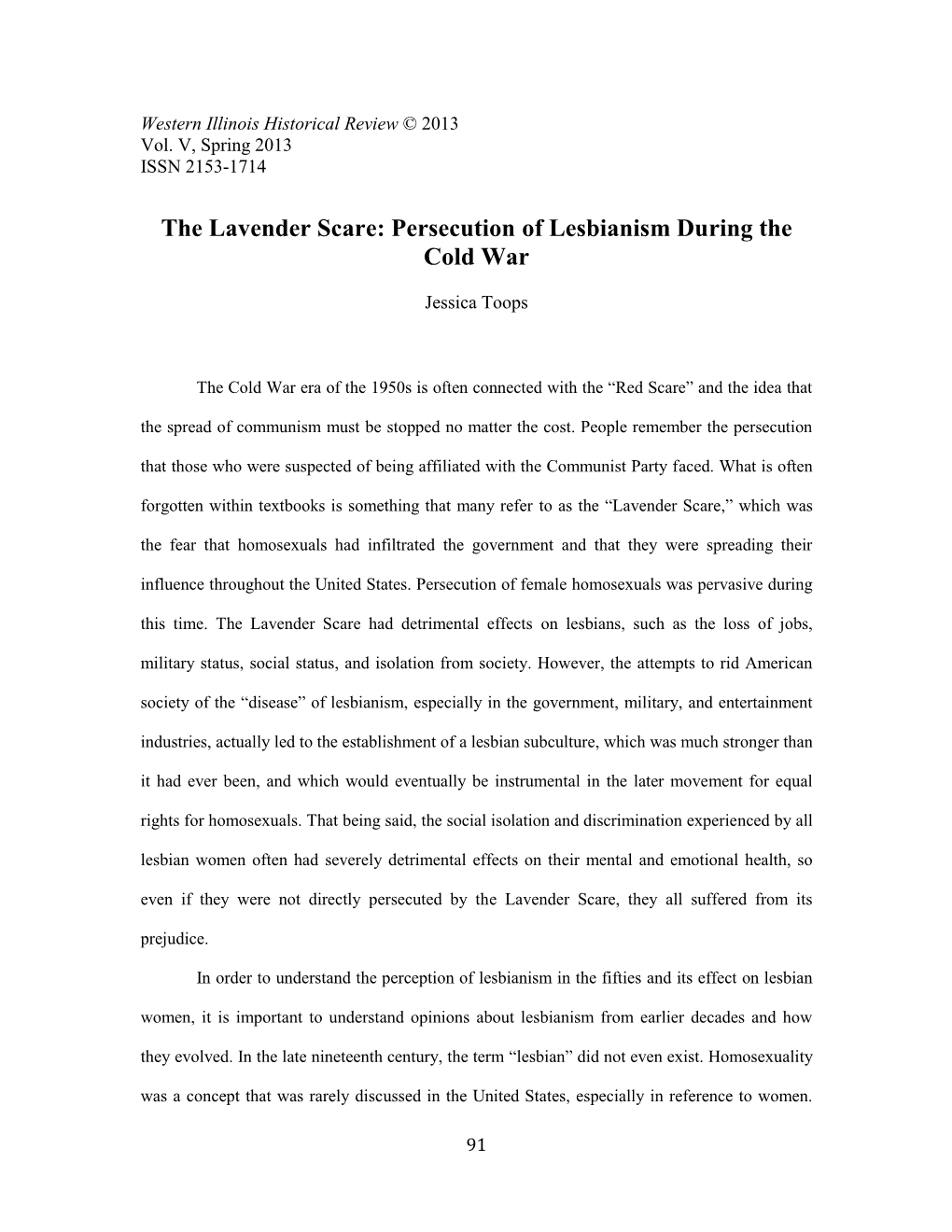 The Lavender Scare: Persecution of Lesbianism During the Cold War