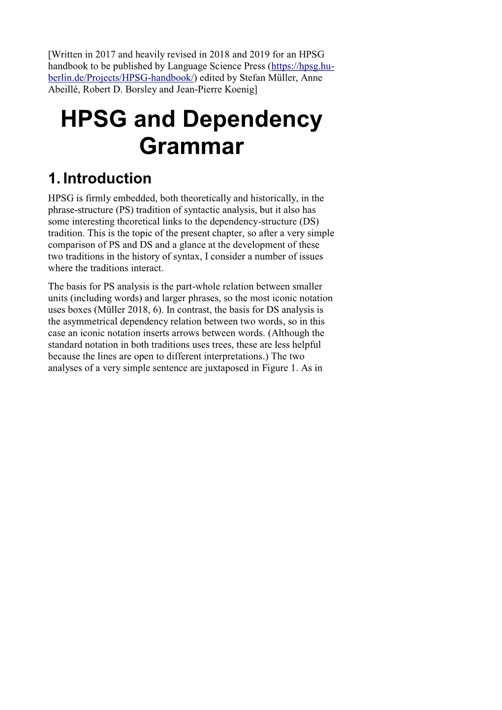 HPSG and Dependency Grammar 1