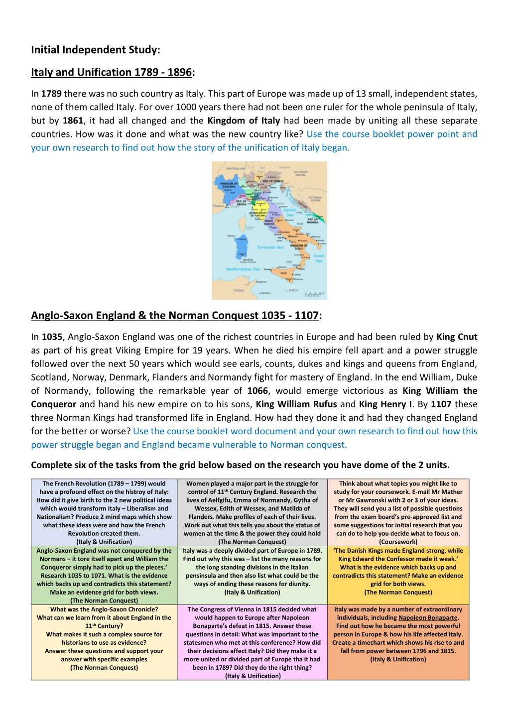 Italy and Unification 1789 - 1896: in 1789 There Was No Such Country As Italy