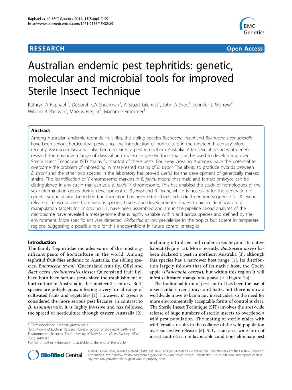 Australian Endemic Pest Tephritids: Genetic, Molecular and Microbial