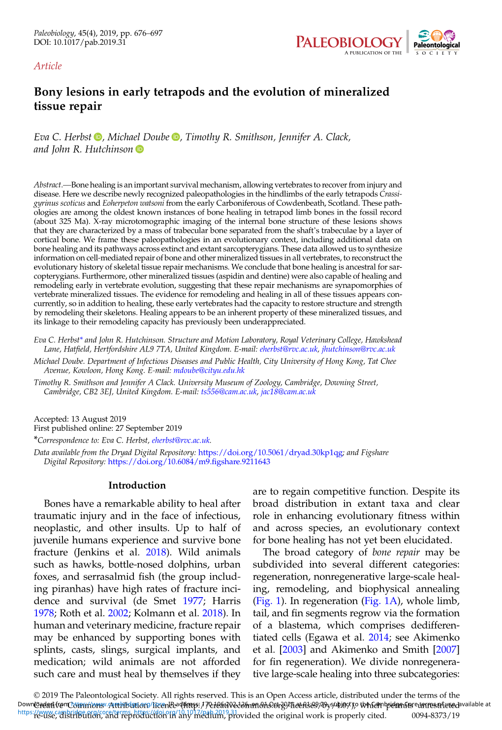 Bony Lesions in Early Tetrapods and the Evolution of Mineralized Tissue Repair