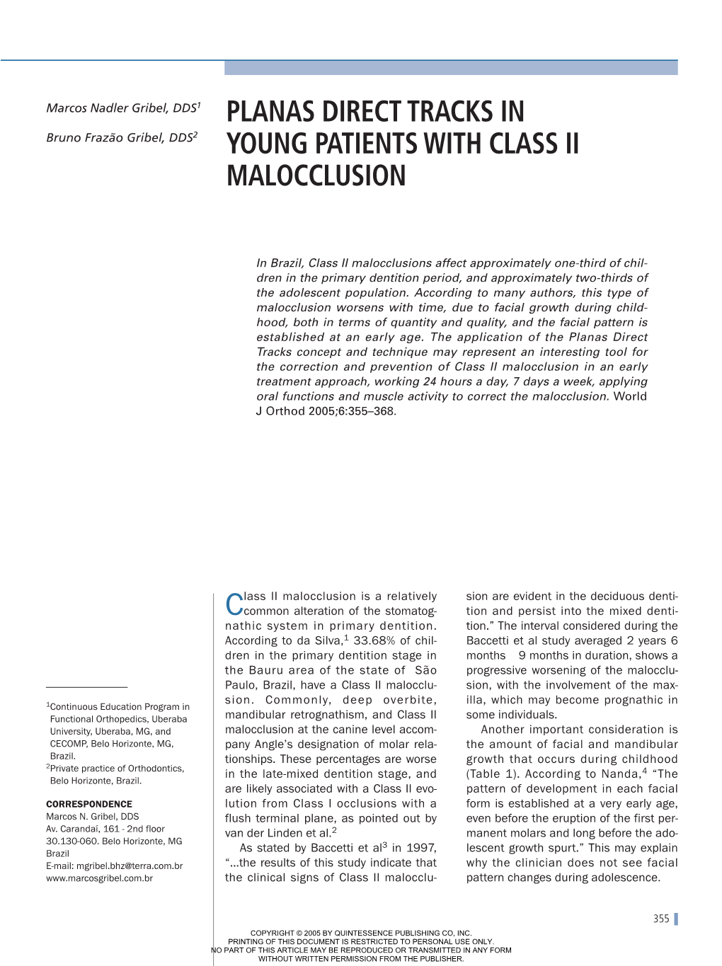Planas Direct Tracks in Young Patients with Class Ii