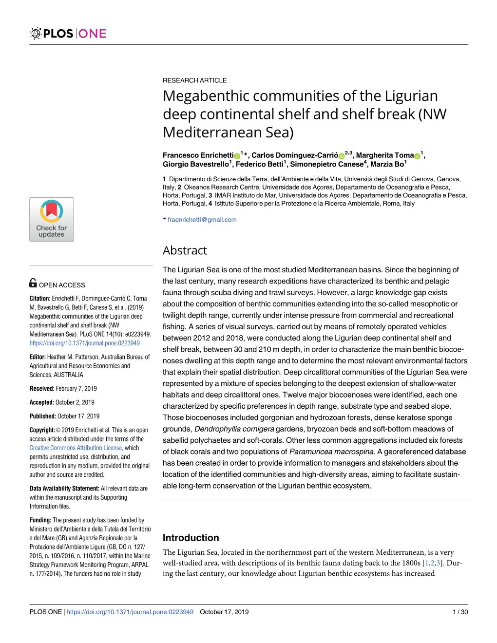 Megabenthic Communities of the Ligurian Deep Continental Shelf and Shelf Break (NW Mediterranean Sea)