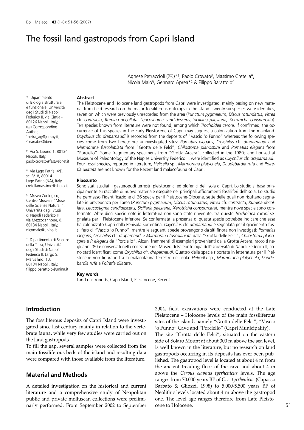 The Fossil Land Gastropods from Capri Island