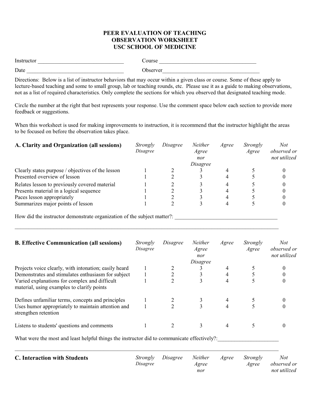 Peer Evaluation of Teaching