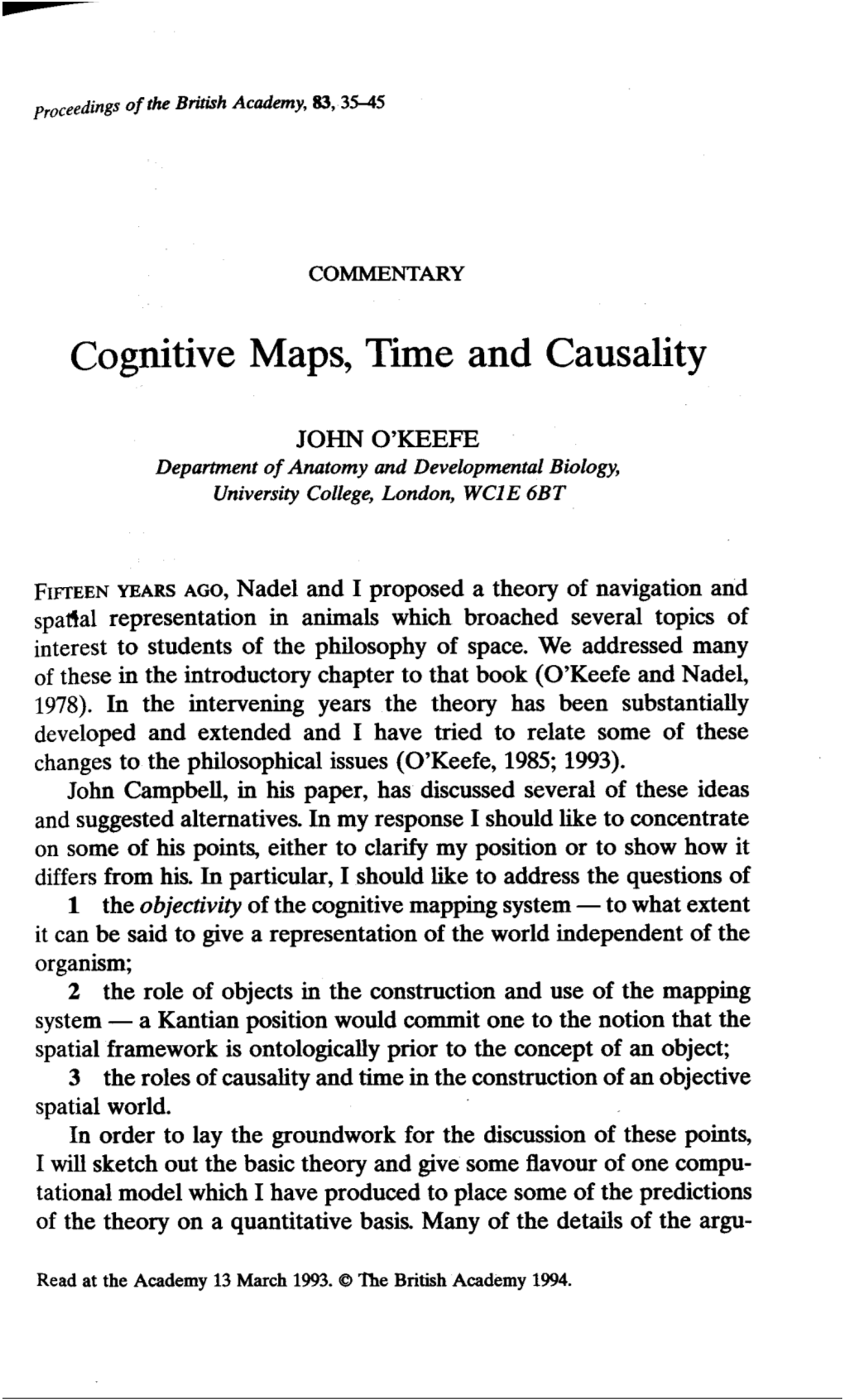 Cognitive Maps, Time and Causality