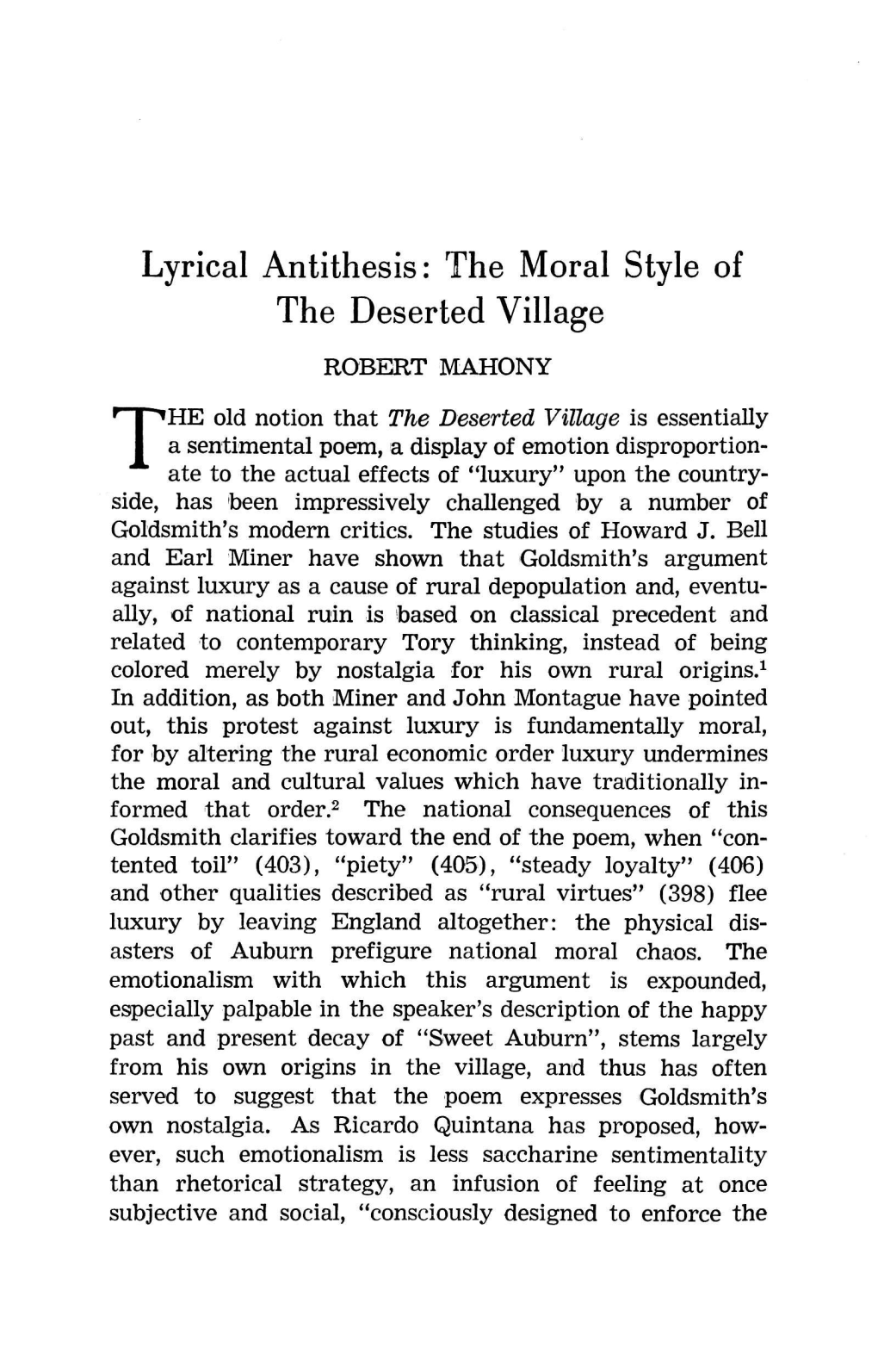 Lyrical Antithesis: the Moral Style of the Deserted Village