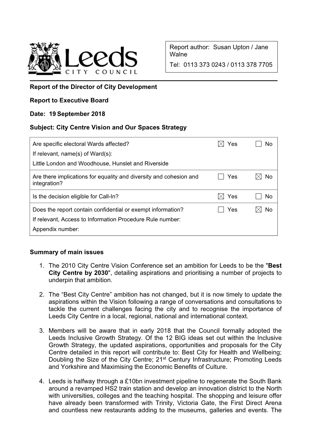 City Centre Vision and Our Spaces Strategy