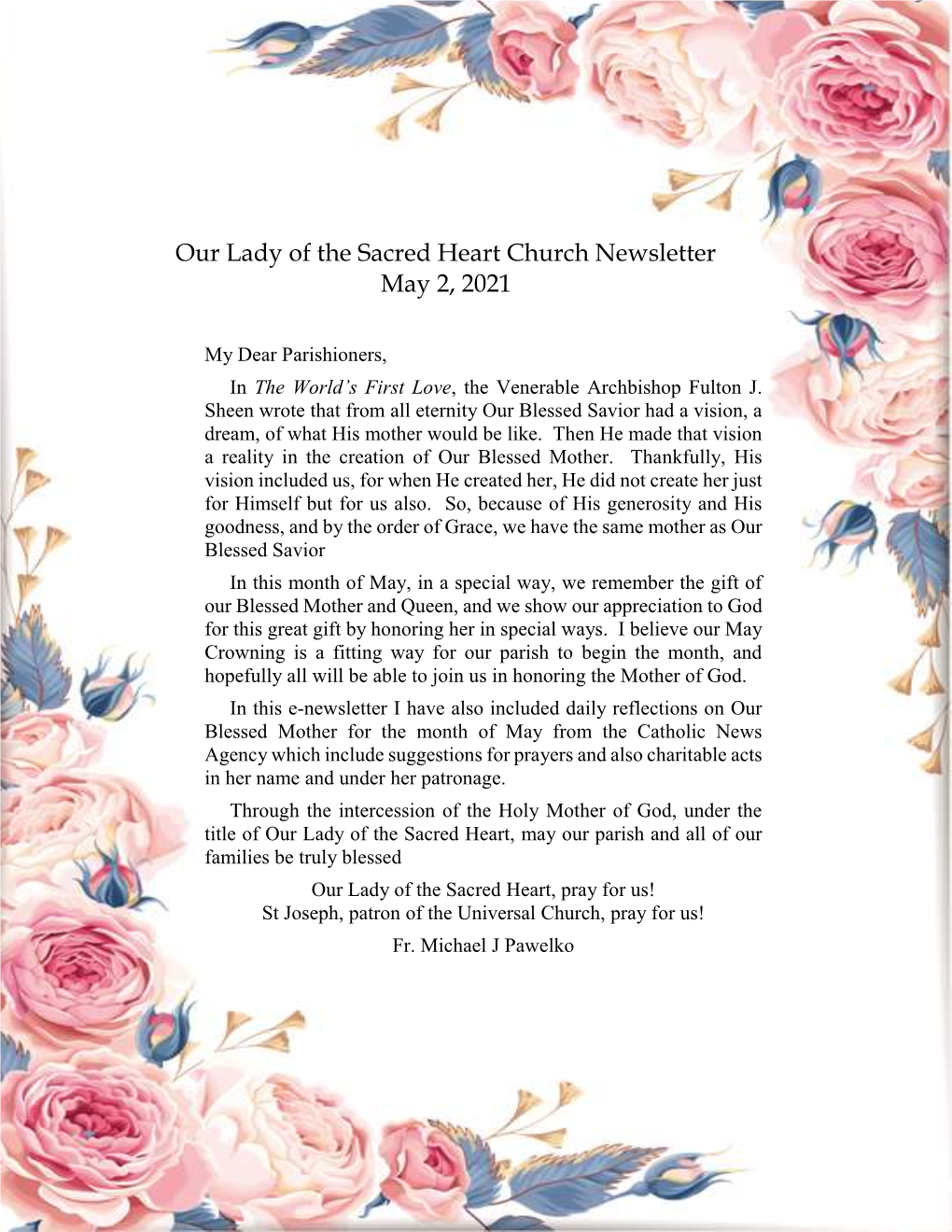 Our Lady of the Sacred Heart Church Newsletter May 2, 2021