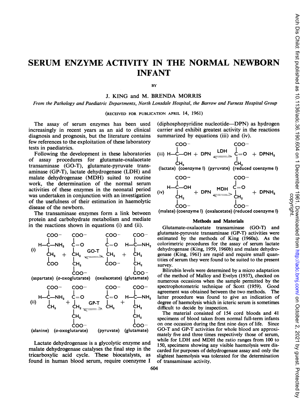 Serum Enzyme Activity in the Normal Newborn Infant