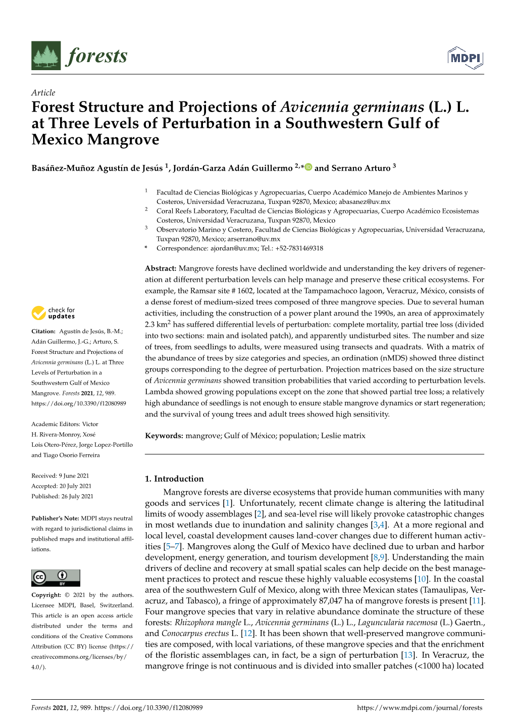 Forest Structure and Projections of Avicennia Germinans (L.) L