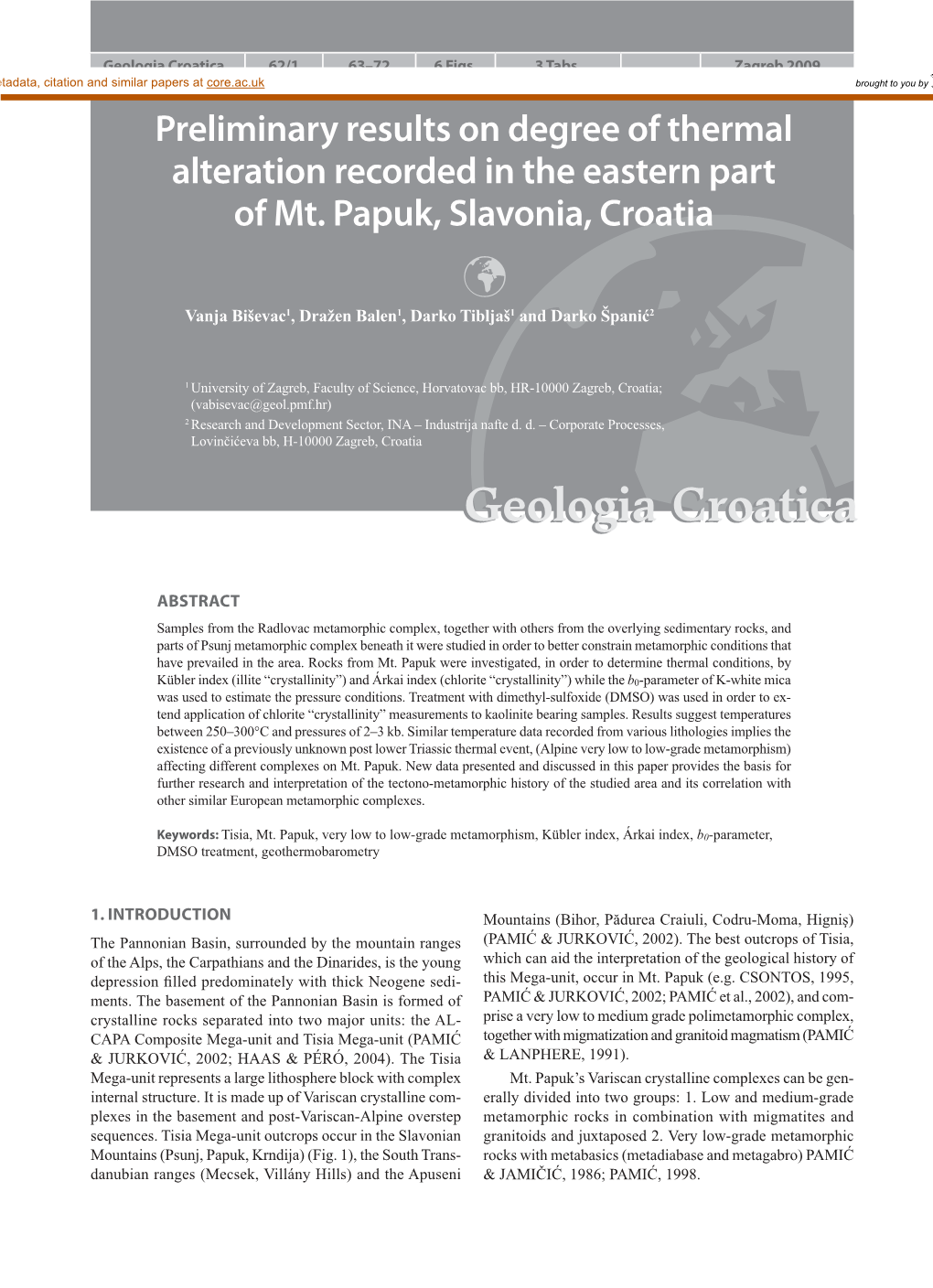 Geologia Croatica 62/1 63–72 6 Figs