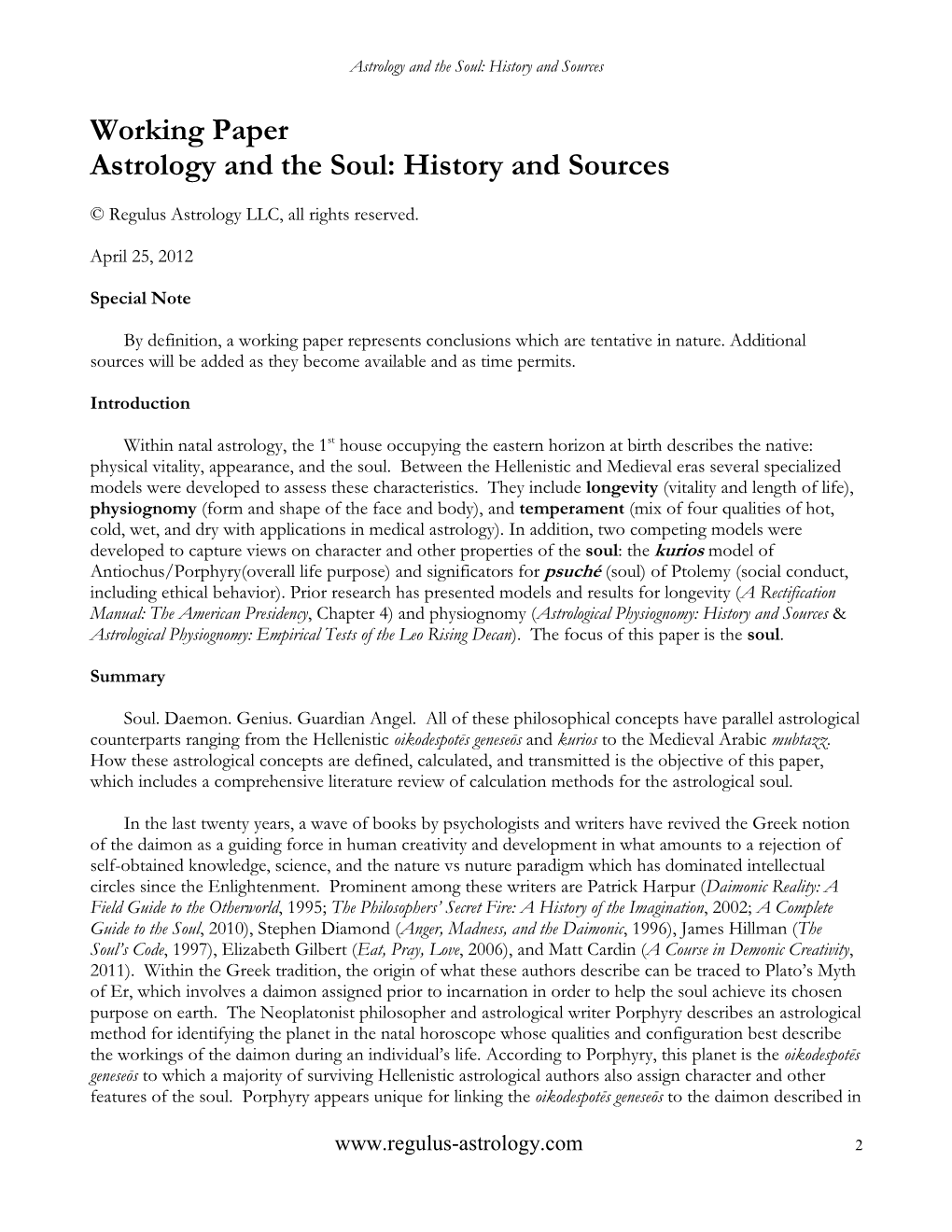 Astrology and the Soul: History and Sources