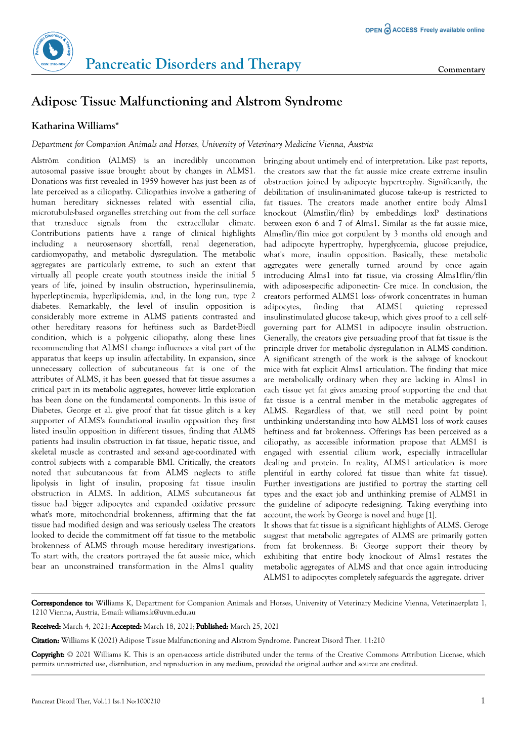 Adipose Tissue Malfunctioning and Alstrom Syndrome