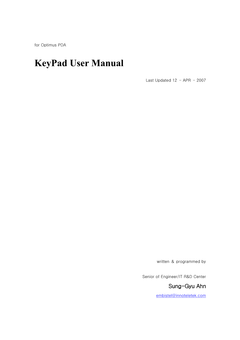 Keypad User Manual