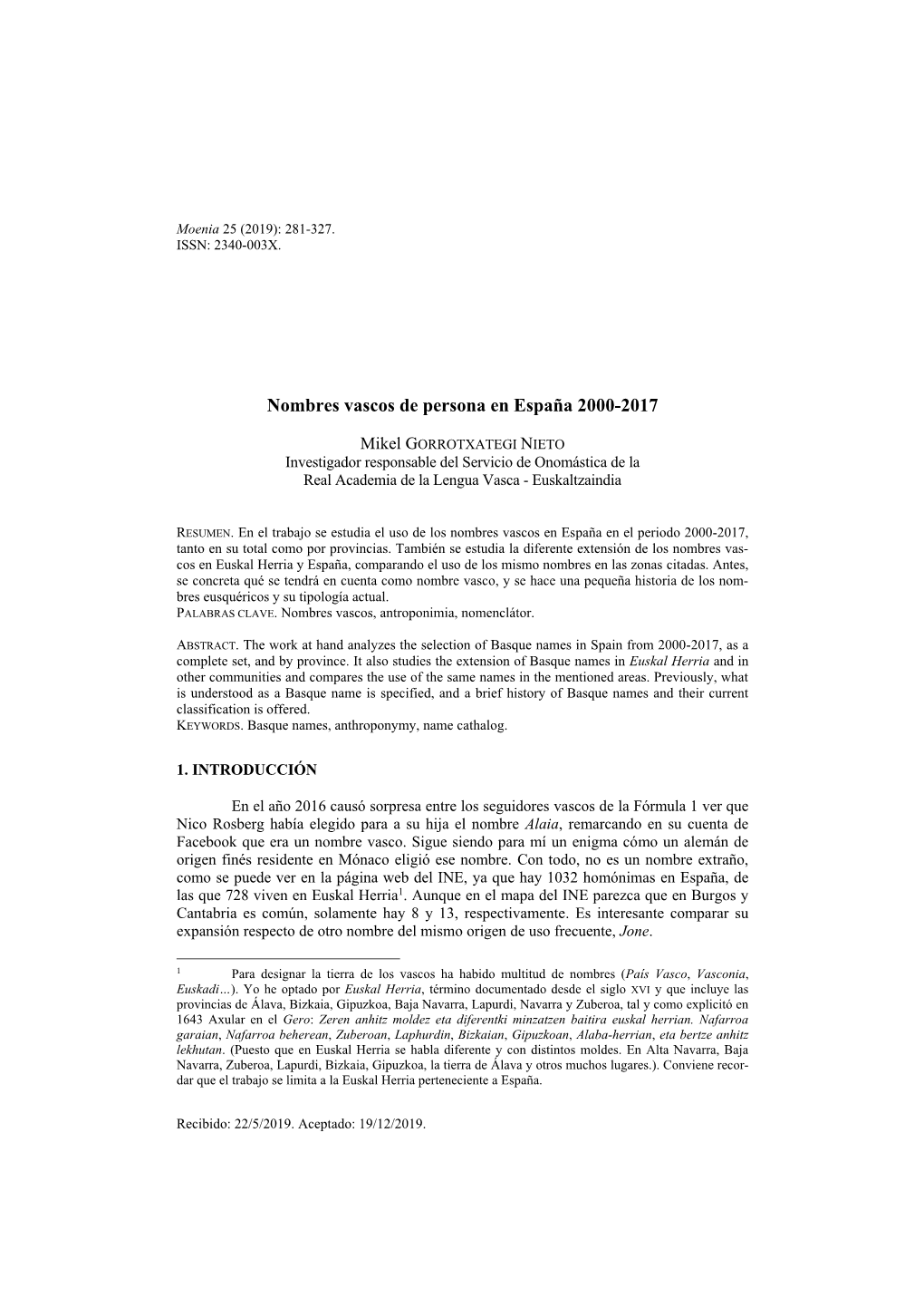 Nombres Vascos De Persona En España 2000-2017