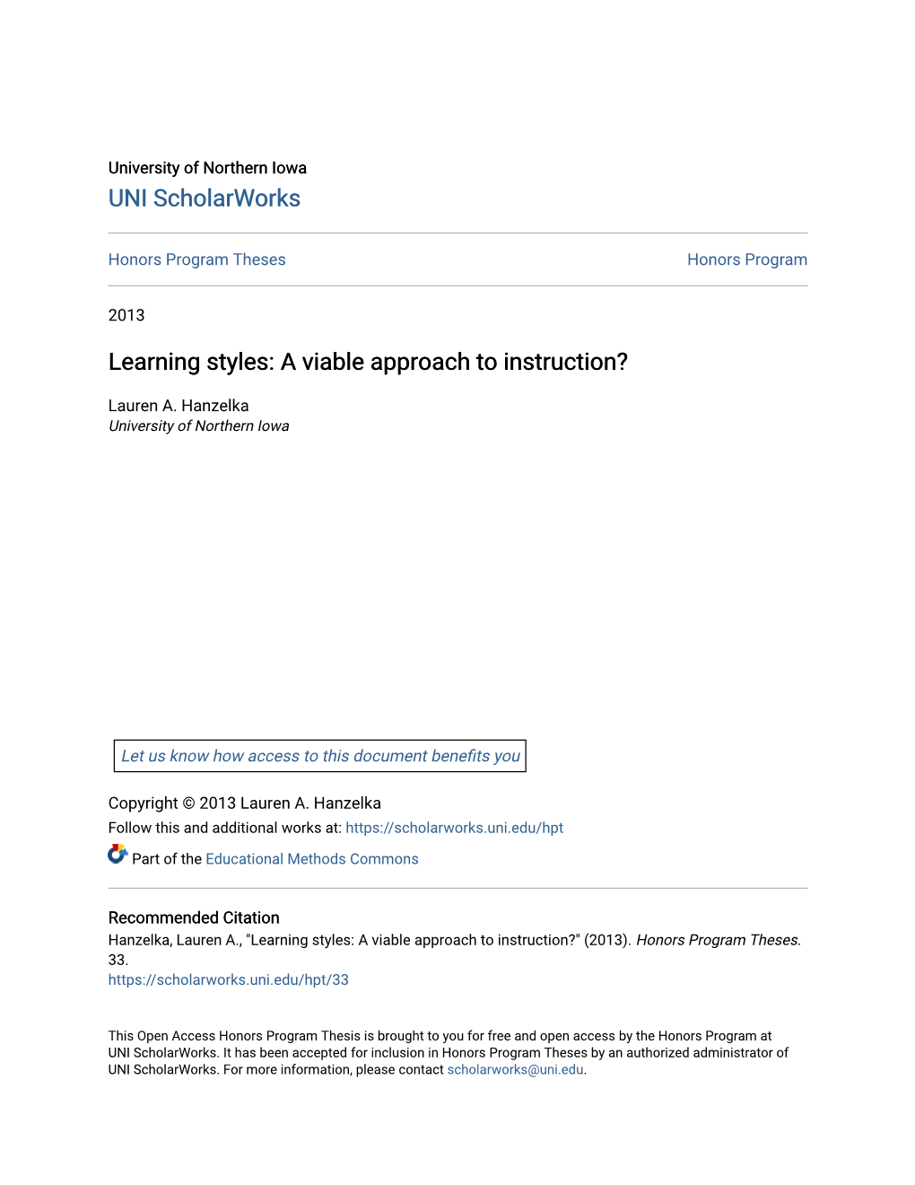 Learning Styles: a Viable Approach to Instruction?