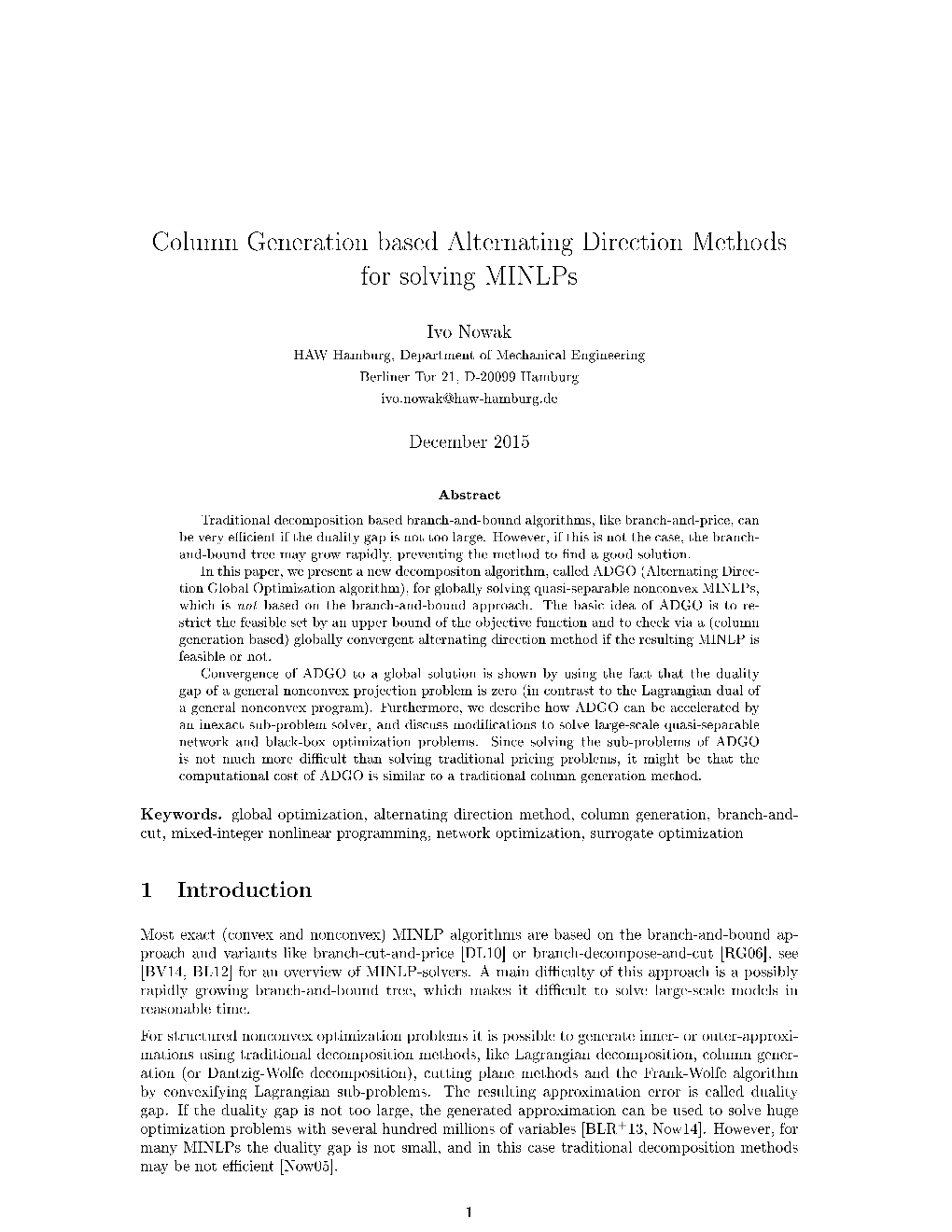 Column Generation Based Alternating Direction Methods for Solving Minlps