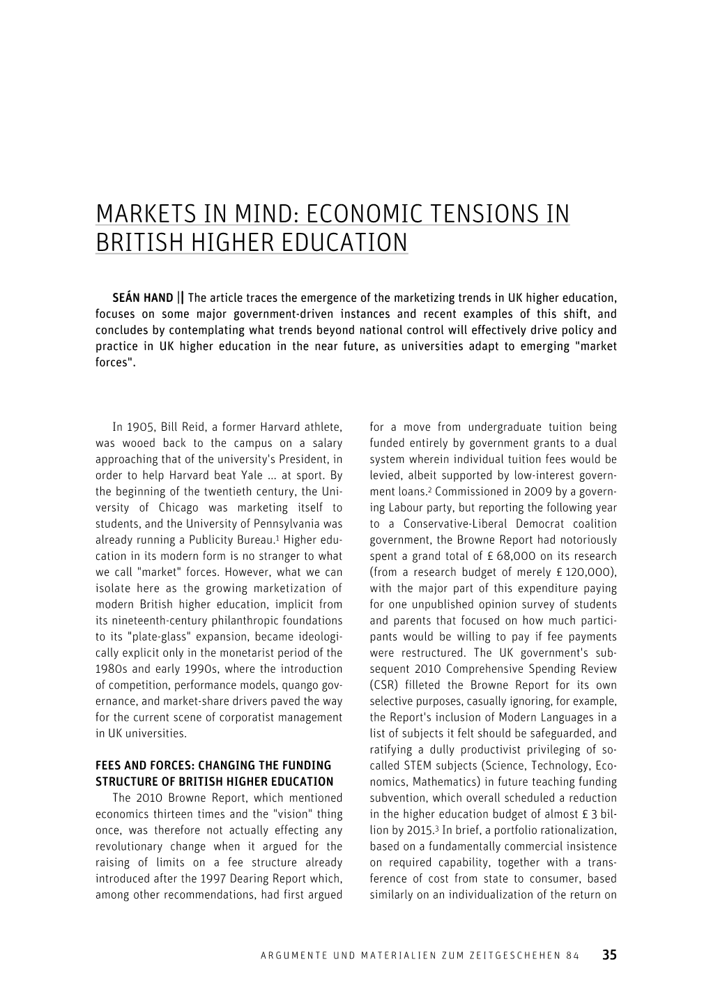 Markets in Mind: Economic Tensions in British Higher Education
