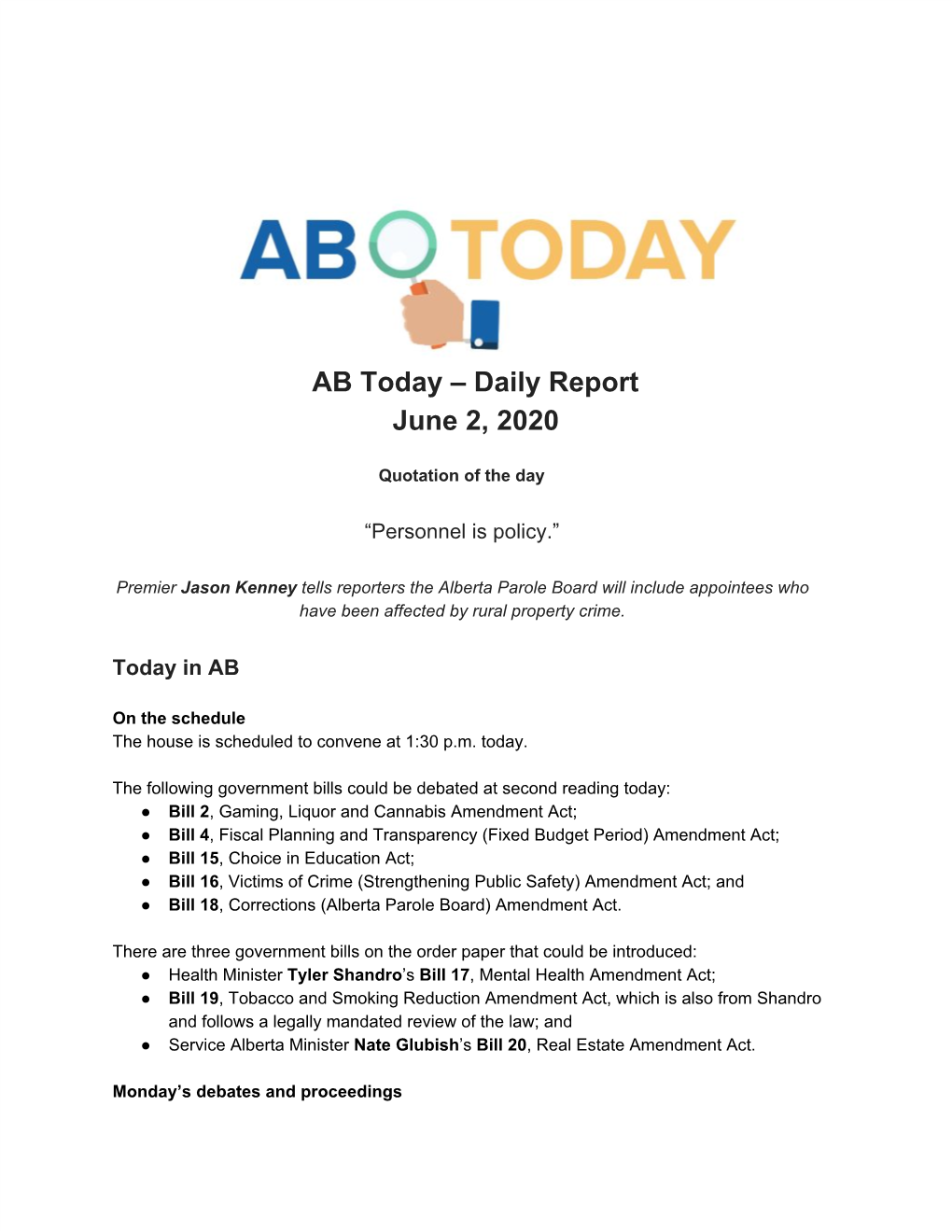 AB Today – Daily Report June 2, 2020