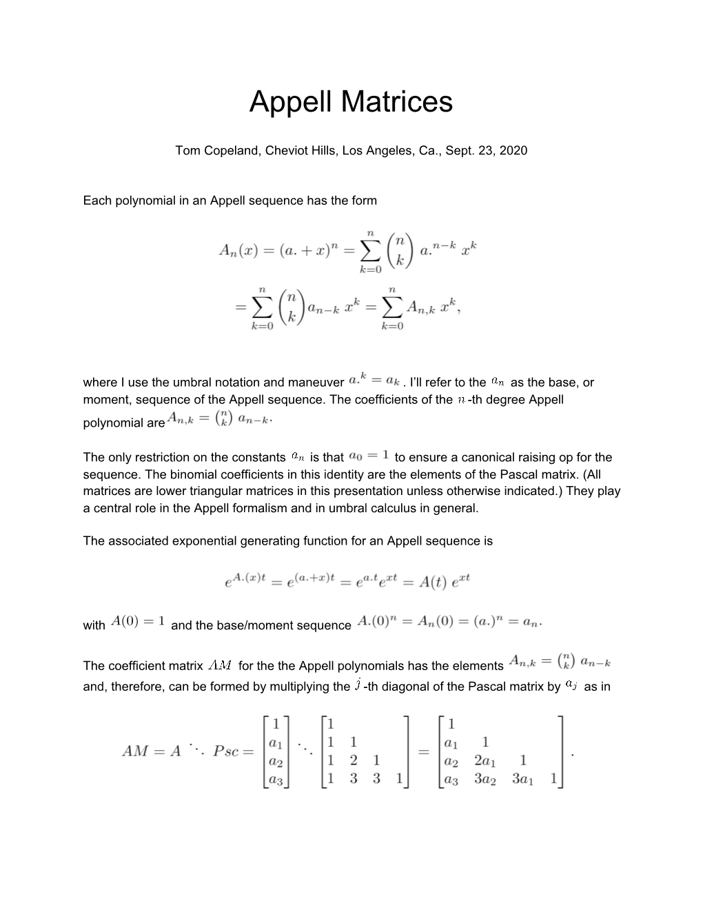 Appell Matrices