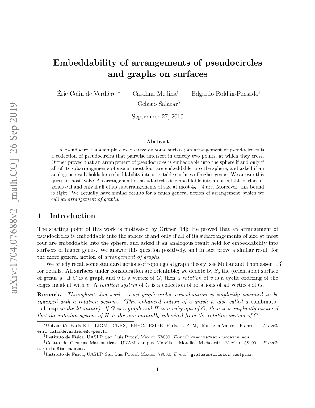 Embeddability of Arrangements of Pseudocircles and Graphs on Surfaces