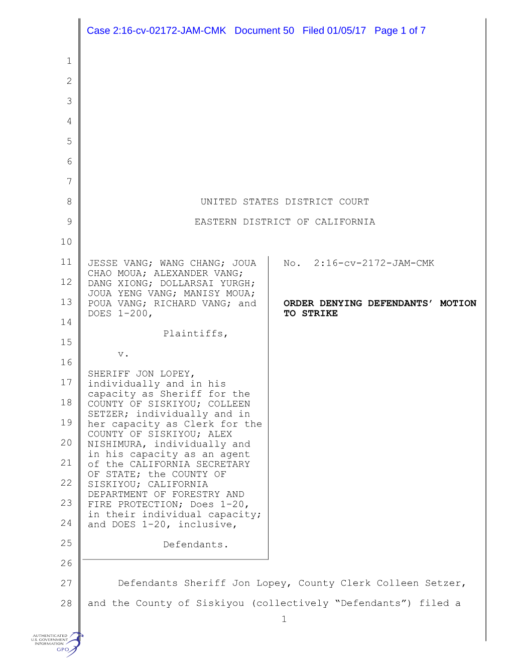 Case 2:16-Cv-02172-JAM-CMK Document 50 Filed 01/05/17 Page 1 of 7