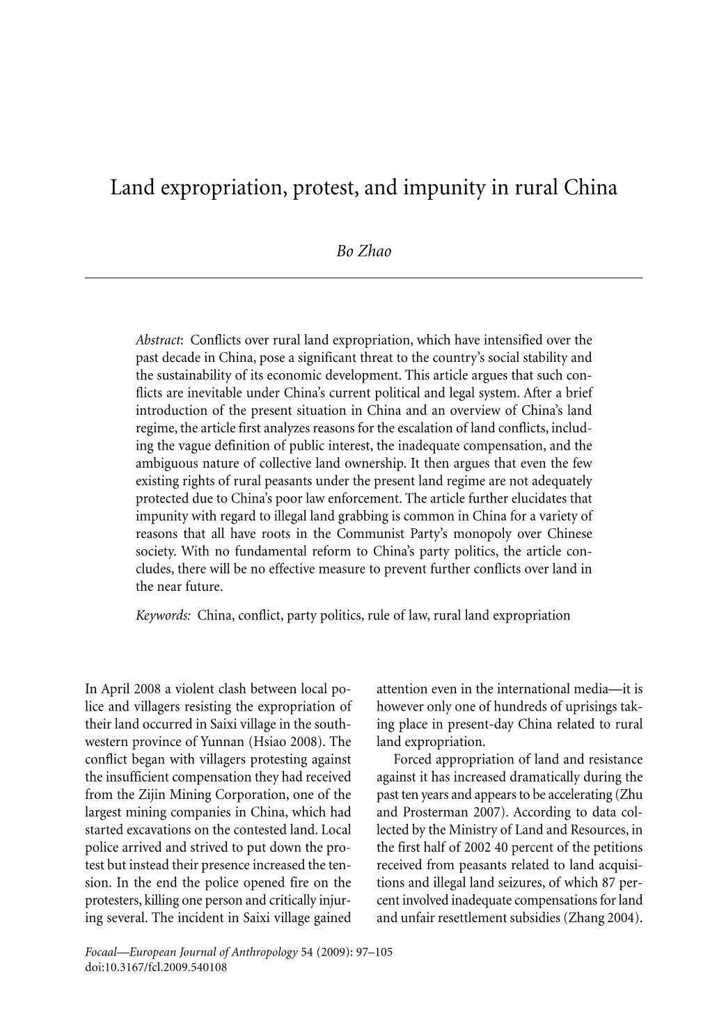 Land Expropriation, Protest, and Impunity in Rural China