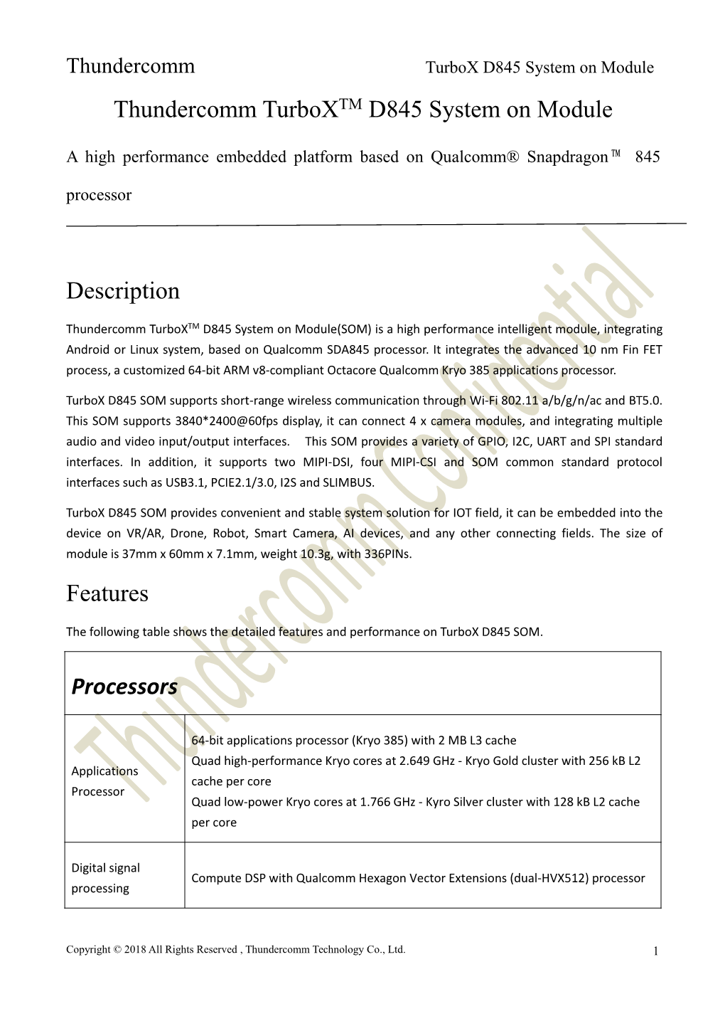 Thundersoft Turbox® D845 SOM Datasheet