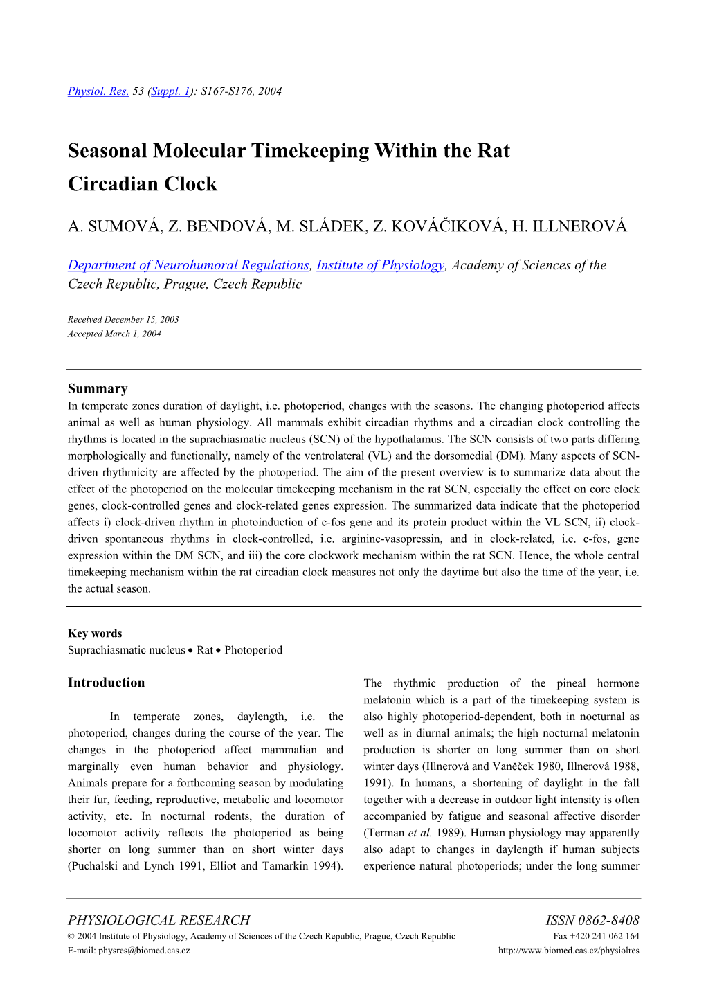 Seasonal Molecular Timekeeping Within the Rat Circadian Clock