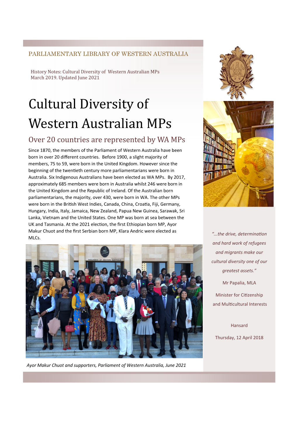 Cultural Diversity of WA