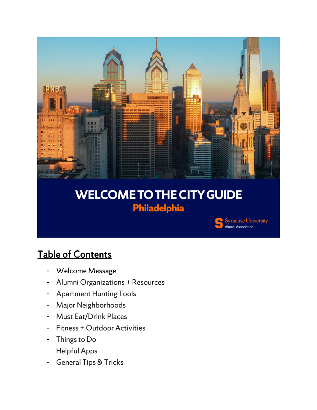 Philadelphia Welcome to the City Guide