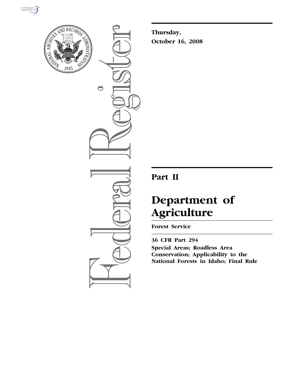 Department of Agriculture Forest Service