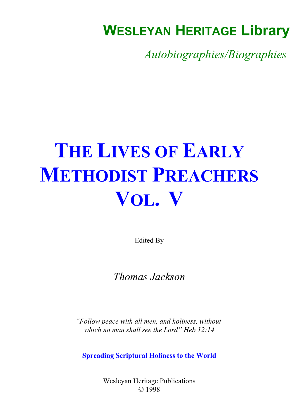 The Lives of Early Methodist Preachers, Vol. V