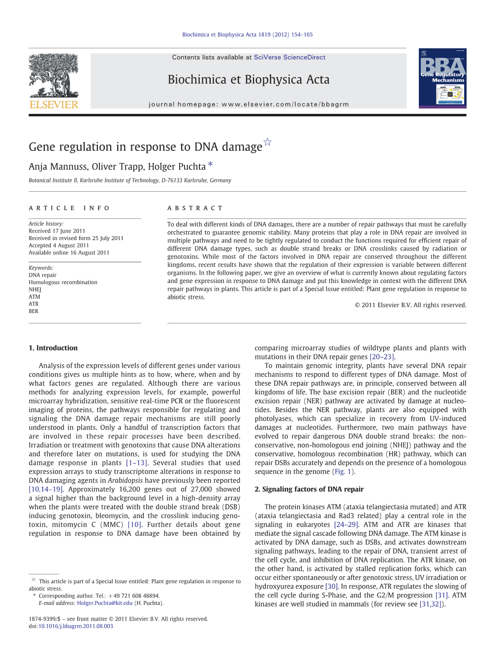 Gene Regulation in Response to DNA Damage☆