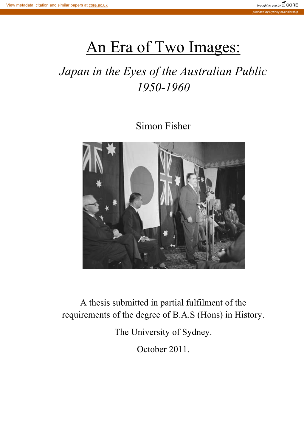 An Era of Two Images: Japan in the Eyes of the Australian Public 1950-1960