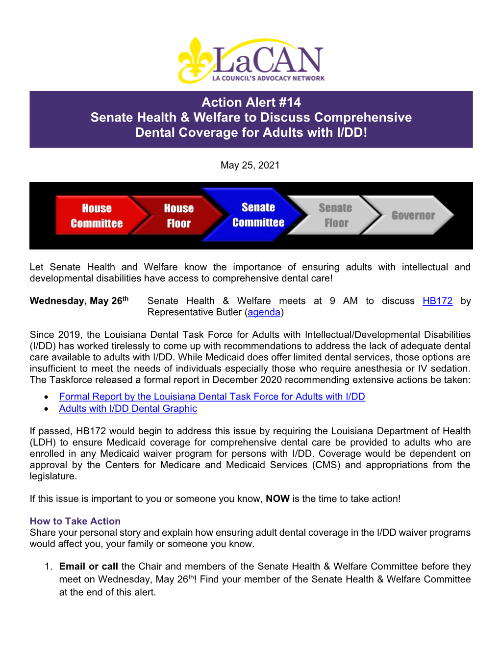 Senate Health & Welfare to Discuss Comprehensive Dental Coverage for Adults with I/DD!