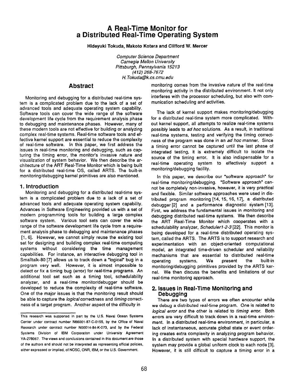 A Real-Time Monitor for a Distributed Real-Time Operating System