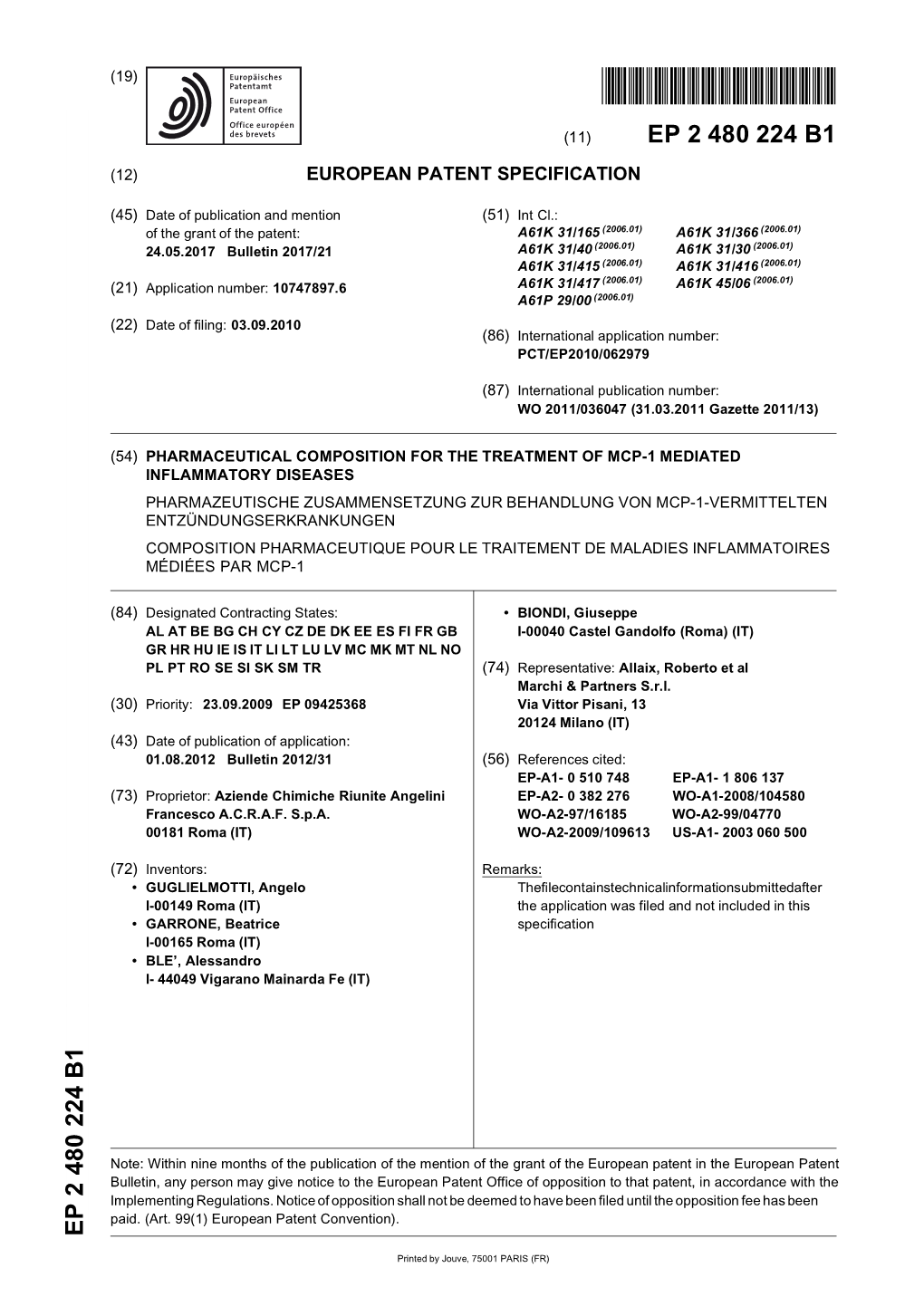 Pharmaceutical Composition for the Treatment of Mcp-1 Mediated Inflammatory Diseases