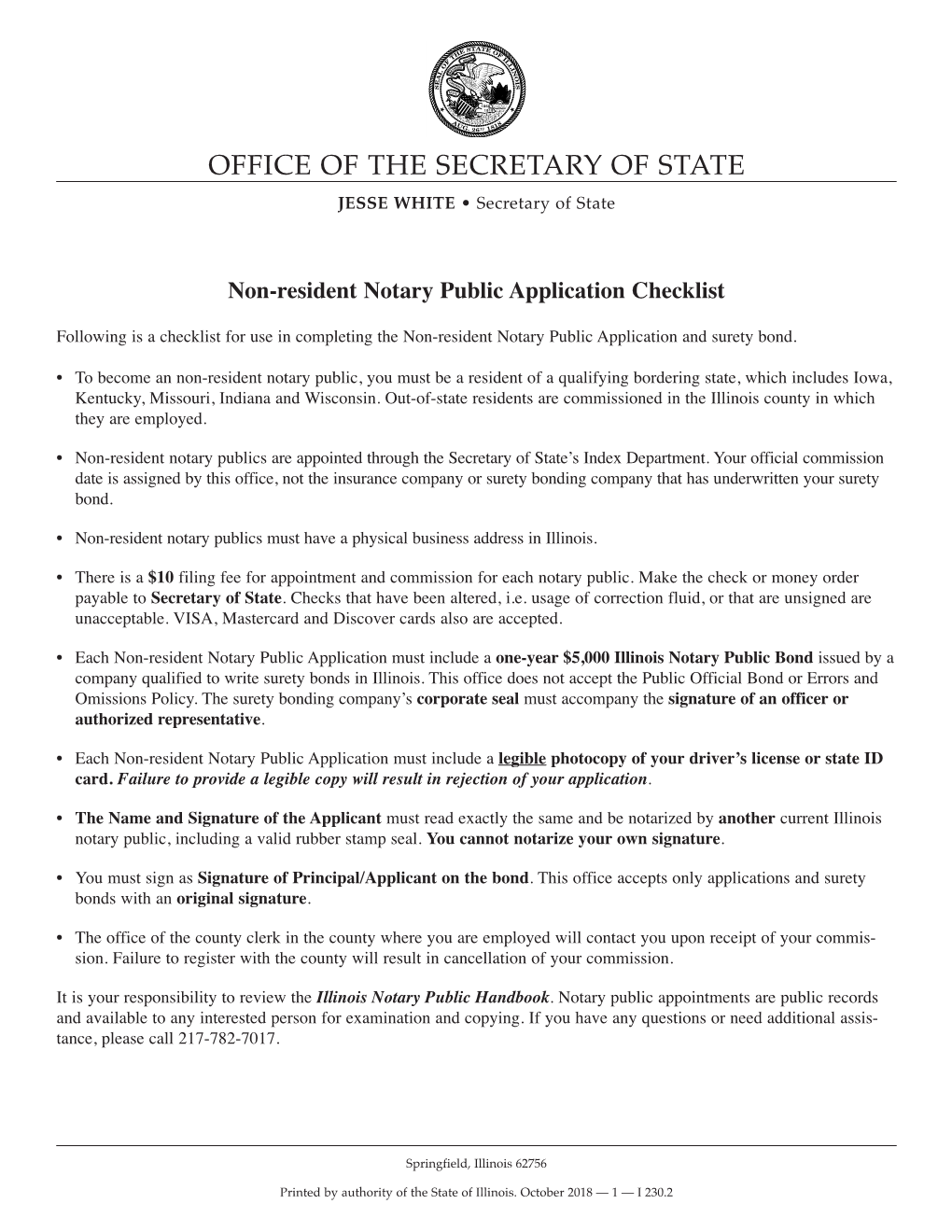 Illinois Non-Resident Notary Public Application Checklist