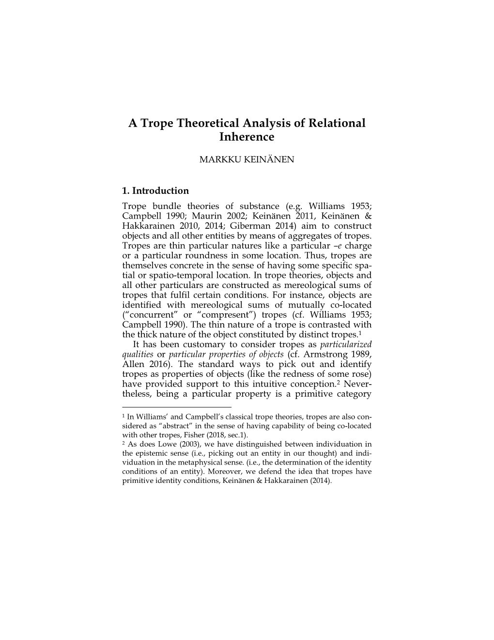 A Trope Theoretical Analysis of Relational Inherence
