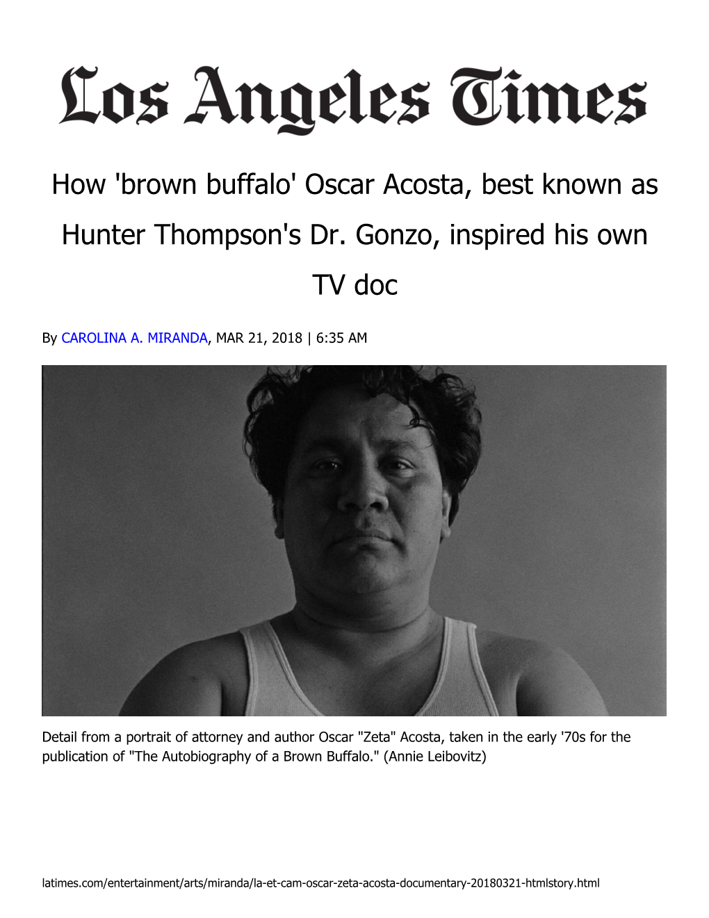 How 'Brown Buffalo' Oscar Acosta, Best Known As Hunter Thompson's Dr