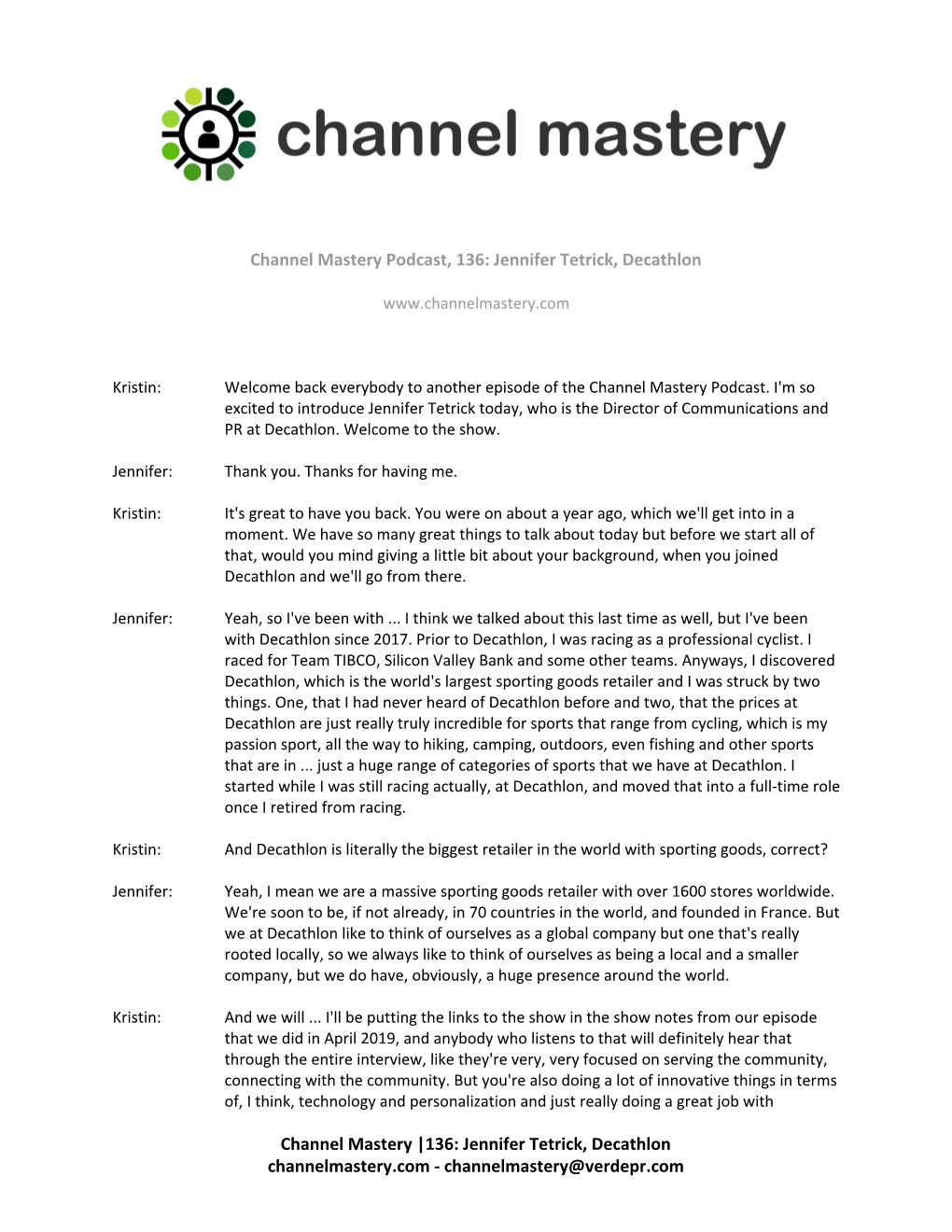 Channel Mastery Podcast, 136: Jennifer Tetrick, Decathlon Channel