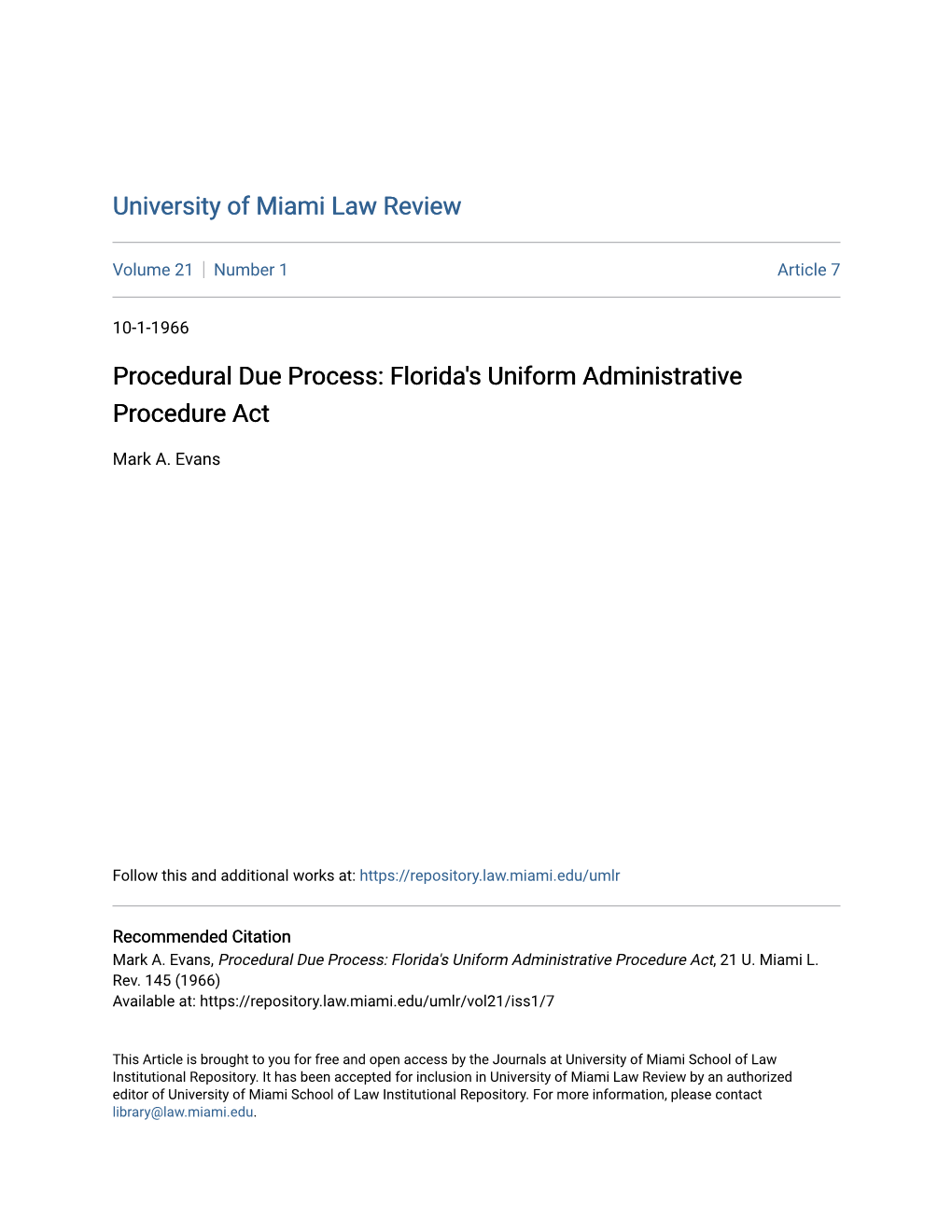 Procedural Due Process: Florida's Uniform Administrative Procedure Act