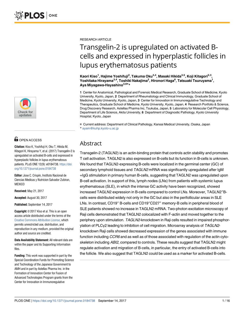 Transgelin-2 Is Upregulated on Activated B-Cells and Expressed In