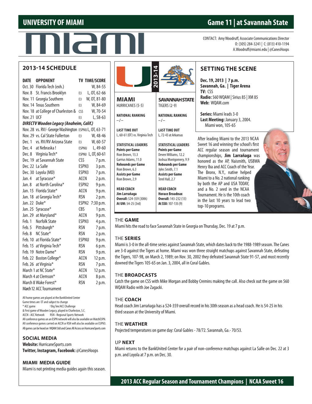 UNIVERSITY of MIAMI Game 11 | at Savannah State - Page 2